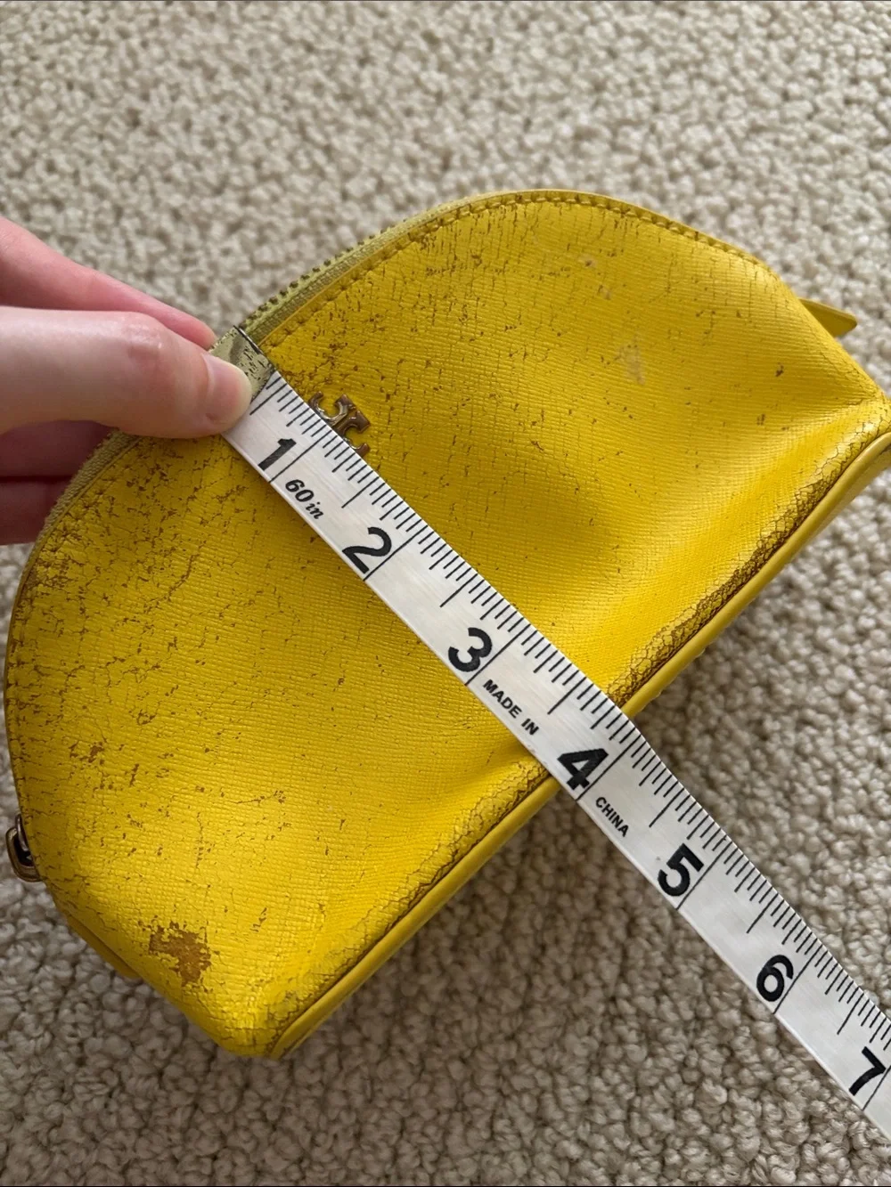 Tory Burch Yellow Leather Dome Cosmetic Case Small Pouch FLAWS